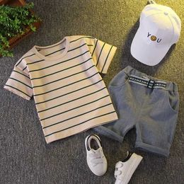 Clothing Sets Korean version baby clothing set cotton childrens clothing set summer childrens striped T-shirt+shorts set WX