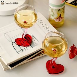 300ml Heart Bottom Glass Goblet Mug Champagne Red Wine Glass Cup Borosilicate Heat-resista Glass Cocktail Glass Mug 240515