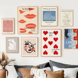 Abstract Matisse Line Face Red Lips Nude Wall Art Canvas Painting Nordic Posters And Prints Wall Pictures For Living Room Decor