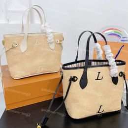 Summer beach bag designer tote bag straw bags womens mesh woven luxury handbag large capacity soft hollow shopping shoulder bags holiday popular