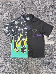 2024SS Designer's New Spring/Summer Fashion Men's Short Sleeve Spliced Silk Fabric Loose Casual Short Sleeve Shirt Striped Triangle Women's Couple Shirt 5556 S-XL