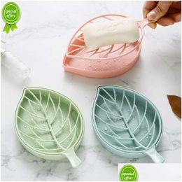 Soap Dishes New Non-Slip Bathroom Holder Leaf Shape Draining Box Creative Double Layer Dish Tray Rack Case Container Drop Delivery Hom Dhdvk