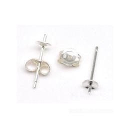 Earring Back Sterling 925 Sier Ear Studs Findings Stud With Base And Stopper Sets Wholesale 50 Pairs Drop Delivery Jewelry Components Otlja