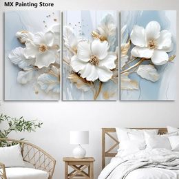 Elegant Floral Decorative Poster, White Abstract Flower on Canvas, Modern Print Painting, Wall Art Picture, Living Room Decor Unframed