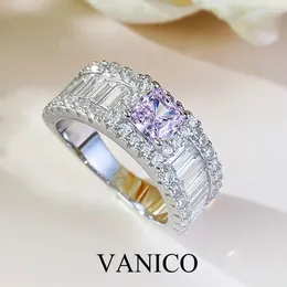 Cluster Rings Baguette Cubic Zirconia Emerald Cut Eternity For Women Sterling Silver 925 Square Pink Zircon Wedding Engagement Band Ring