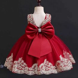 Girl's Dresses Princess Baby birthday communion party dance lace dress flower girl new years new Christmas party big bow Tutu Dress