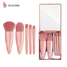 Makeup Brushes Portable Soft Bristle Brush Case With Mirror Cosmetic Set Travel Size