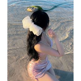Korean Style Summer Three Pieces Bikinis with Skirt Swimsuit Chain Swimwear Female 2024 Swimming Bathing Suit Pink Beach Wear