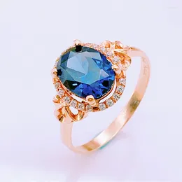 Cluster Rings 585 Purple Gold Inlay Oval Sapphire For Women Plated 14K Rose Fashion Blue Gems Luxury Ring Banquet Jewelry