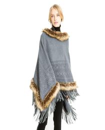 Scarves Fashion Autumn And Winter Women Faux Fur Collar Tassel Knitted Shawl Cape Poncho Scarf Pullovers Warmers1547097