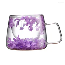 Mugs Clear Mug With Flowers 200ml Dry Flower Spring Coffee Handle Creative Double Wall