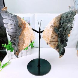 Decorative Figurines Natural Amazonite Butterfly Wings Crystal Crafts Healing Gemstone Girl Birthday Present Home Decoration 1Pair