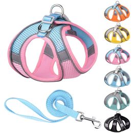 Mesh Leash Air And Comfortable Harness Set With Reflective Strip Step-In Outdoor Pet Vest For Dog Breeds