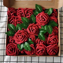 Decorative Flowers Winter Faux Gift Box 8cm Rose Simulation Leaf Belt Rod 25 Packed Pe Tropical Bouquet Artificial