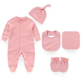 Rompers Fetchmou Baby 5 peças BactofesuitbibgLovesglovesglovesgloveshattowel Conjunto 100 Pure Cotton Baby Baby Fitting Clowen Roupas de roupas longas de manga longa2405