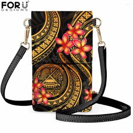Shoulder Bags FORUDESIGNS Polynesian Flower Print Women Luxury Pu Mobile Phone Bag Small Crossbody For Ladies Bolsas