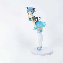 Action Toy Figures Another World Blue hair Rem Cute girl Anime Figure PVC The image of a little devil Model Doll Toys Birthday gift Y240516