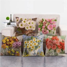 Pillow 45cm Beautiful Roses Flowers In A Vase Plants Linen/Cotton Throw Covers Couch Cover Home Decor Pillowcase