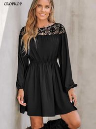 Basic Casual Dresses Lace Short Dresses For Women Elegant Black Hollow Out Dress Spring Fashion A-line New In Dresses 2024 New Arrivals Y240515