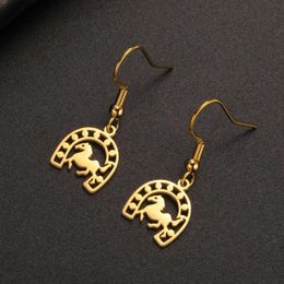 Lucky Horseshoe Horse Dangle Earrings For Women Stainless Steel Jewellery Gold Colour Party Animal Accessories Birthday Gift