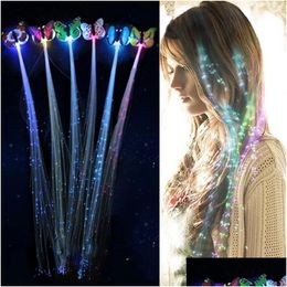 Novelty Lighting Flash Led Hair Light Emitting Fibre Optic Pigtail Braid Plait Butterfly Luminous Wig Ktv Party Prom Supplies Accessor Dhbnz