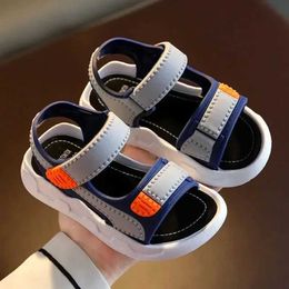 Sandals 2023 Childrens Summer Boys Leather Sandals Baby Shoes Kids Flat Child Beach Shoes Sports Soft Non-slip Casual Toddler Sandals Y240515