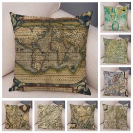 Pillow Old Map Cover For Sofa Home Car Vintage Style Pillowcase 45 45cm Pillows Covers Decor Super Soft Plush Case
