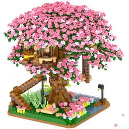 Blocks 2138 DIY Dissection Cherry Pollen Red Tree House Train Assembly Building Blocks Classic Model Block Set for Children WX