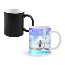 Mugs One-Piece-Luffy-Anime-Creative Ceramic Coffee Heat Colour Changing Milk Tea Cup ColorCup For Birthday Gifts