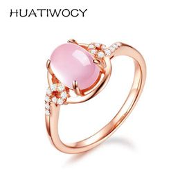 Wedding Rings Fashion Ring Silver 925 Jewellery with Oval Rose Quartz Zircon Gemstone Gold Coloured Finger Suitable for Womens Party Gifts Q240514