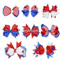 American Flag Print Barrettes Bow Hair Clips Swallowtail Hairpins Hair Bow with Clip 4th of July Independence Day Kids Accessories ZZ