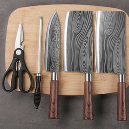Yangjiang Composite Handle Damascus Kitchen Set with Laser Pattern Slicing and Bone Cutting Knife