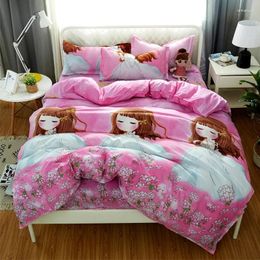 Bedding Sets Cartoon Girl Adult Child Bedclothes 4/3pcs Pink Flowers Quilt Cover Bed Sheet Duvet Pillowcase Good Quality