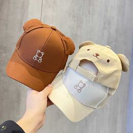 Caps Hats Childrens Summer Snap Hat Cartoon Bear Ear Baseball Hat Girl Boy Cute Animal Embroidered Cotton Childrens Sun Hat WX