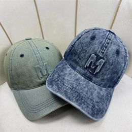 Ball Caps Baseball Cap Korean Style Hundred Hat Letters Denim Big Head Show Face Little Retro Washed Sun-Poof Peaked Sun Protection