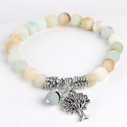 MG2156 8 MM Matte Amazonite Boho Bracelet Fashion Womens Tree Of Life Stress Relief Wrist Yoga Mala