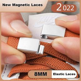 Shoe Parts Magnetic Lock Shoelaces Without Ties 8MM Elastic Laces Sneakers No Tie Kids Adult Flat Shoelace For Shoes