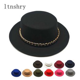 Wide Brim Hats Bucket Hats 2021 Winter Autumn Imitation Woollen Women Men Ladies Fedoras Top Hat Jazz Caps European American Round Caps Flat top Hats B240516