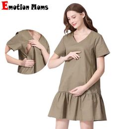 Maternity Dresses New Summer Pregnant Dress Ruffle Straight Cut Maternity Cotton Linen Dress Invisible Zipper Breastfeeding Clothes Plus Size Y240516