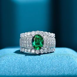 2024 Ins Top Sell Wedding Rings 2CT Luxury Jewellery Real 100% 925 Sterling Silver Oval Cut Emerald Moissanite Ruby Gemstones Party Women Engagement Band Ring Gift