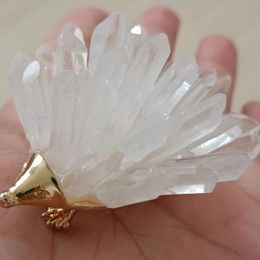 Decorative Figurines Natural Crystals Stones Hedgehog Crystal Quartz White Geode Cluster Mineral Home Decoration Gifts Collection