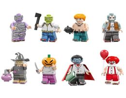 8 pcs Lot Mini Action Figure Minifig Joker Clown Vampire Pumpkin Witch Zombie Building Blocks Halloween Gift Toy For Kid C7370846
