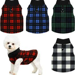 Dog Apparel Fleece Vest Clothes Dogs Plaid Sweater Pullover Warm Coat Jacket Winter Pet Clothing With Leash Ring For Small Cat