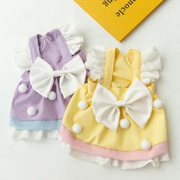 Dog Apparel Yellow And Purple Cute Cake Puppy Dress Lace Princess Skirt Summer Fashion Pet Clothing Teddy Clothes