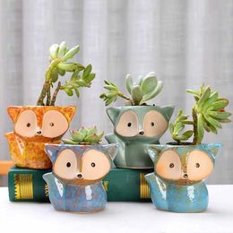 Planters Pots Cute Fox Flower Pot Ceramic Planter Home Decor Ornaments Garden Supplies Bonsai Cactus Plant Pot Succulent Pot J240515