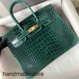 Bright Platinum Designer Bag Handbag Imported Face American Crocodile Skin Women's 25 Sewn Fog Face Nail Customization 2Y9R