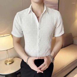 Men's Casual Shirts Koreon Clothing Men Summer White Smart Streetwear Fashion Lapel Single-breasted Short Sleeve Jacquard Slim Tops