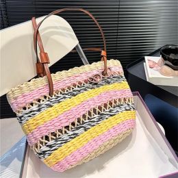 2024 new Straw Rainbow Beach Bags Woman designer bag stripe handbag basket luxury travel tote bags lady handbags 5A 2024