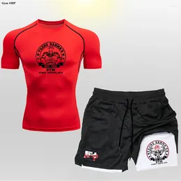 Men's Tracksuits T Shirt Shorts Set Men Boxing MMA Rashguard Jiu Jitsu Gym Sport Running Training For Anime 2 In 1 Muay Thai Fightwear