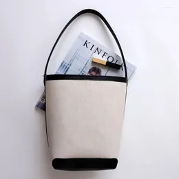Totes 2024 Fashion Bucket Bags For Women Panelled Large CapacityTote Bag Commuter Cotton Leather Shoulder Handbags Designer